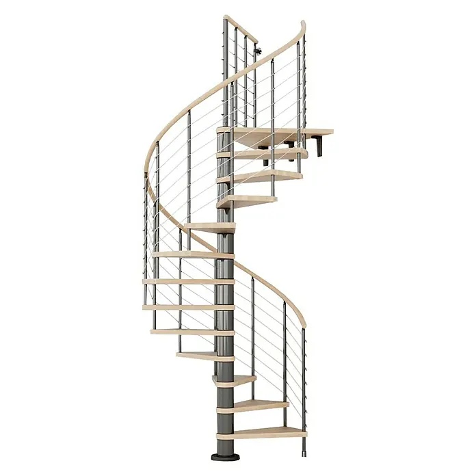 Fontanot Arké Escalera de caracol Kloe - Diámetro: 120 cm, Negro, Color peldaños: Haya clara, Altura de planta: 253 cm - 306 cm