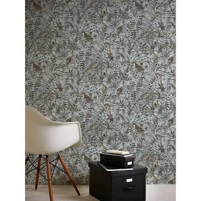 AS Creation Greenery Vliestapete Papagei - Blau/Grau, Tieroptik, 10,05 x 0,53 m - Stimmungsaufnahme
