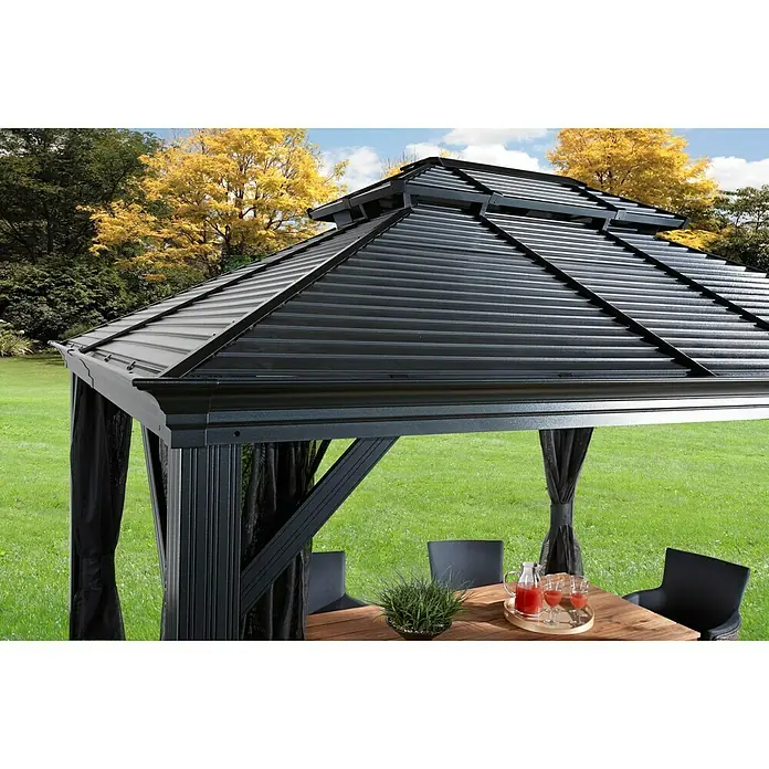 Sojag Pavillon Mykonos 12 x 16 - L x B x H: 484 x 364 x 306 cm, Basaltgrau, Walmdach - Detailaufnahme