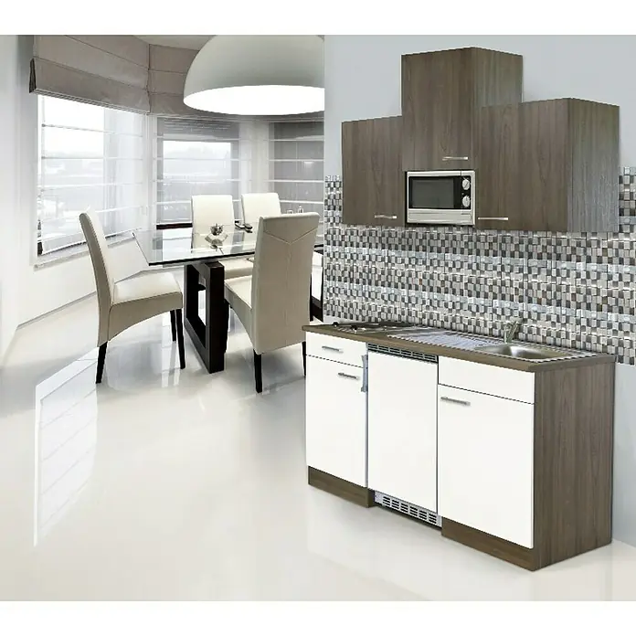 Respekta Singleküche KB150EYWMIOE - Breite: 150 cm, Mit Elektrogeräten, Weiß - Rechte Seitenansicht