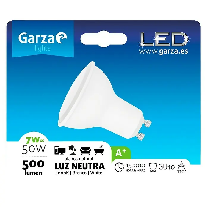 Garza Bombilla LED - GU10, 7 W, Blanco neutro, 500 lm