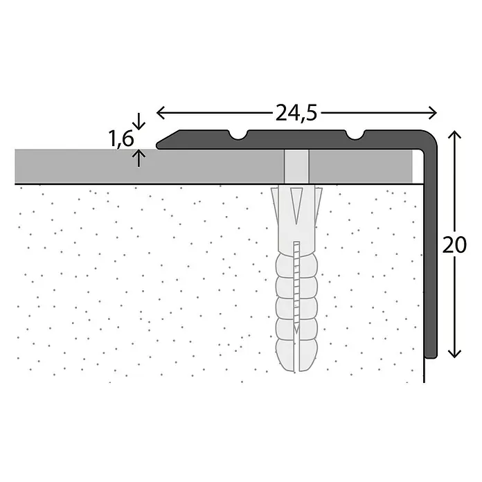 LOGOCLIC Hoekprofiel 162 - Sahara, 2,7 m x 24,5 mm x 20 mm, Montagemethode: Schroeven - Close-up