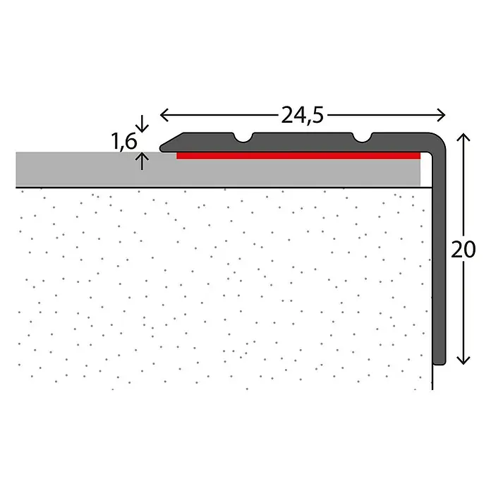 LOGOCLIC Winkelprofil 162 - Edelstahl matt, 2,7 m x 24,5 mm x 20 mm, Montageart: Kleben - Detailaufnahme