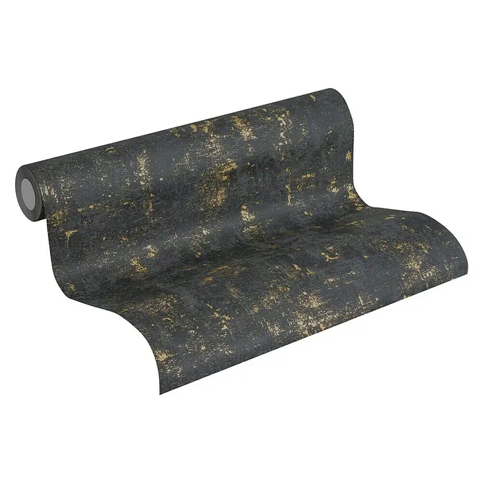 AS Creation Trendwall Vliestapete - Schwarz/Gold, Betonoptik, 10,05 x 0,53 m - Vorderansicht