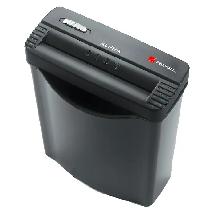 Rexel Aktenvernichter Alpha - L x B x H: 388 x 164 x 355 mm, Fassungsvermögen: 10 l, Streifenschnitt