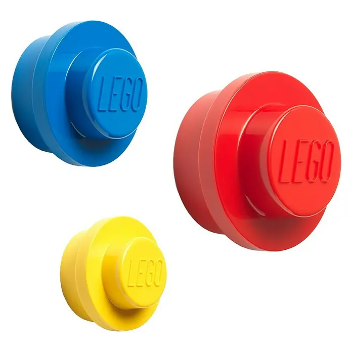 Lego Garderobenhaken - Rot, Blau, Gelb, 3 -tlg. - Detailaufnahme