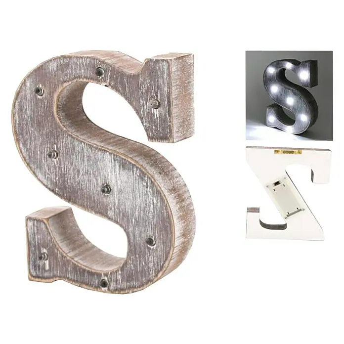 Letra LED de madera - S, Marrón oscuro, Color de luz: Blanco neutro