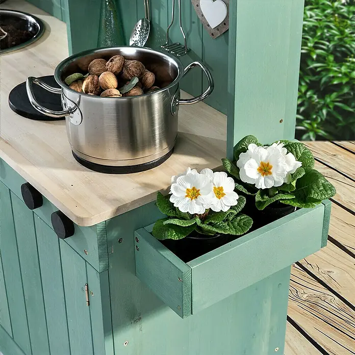 Muddy Buddy Matschküche Explorer - L x B x H: 102 x 40 x 105 cm, Zypresse, Salbeigrün - Detailaufnahme