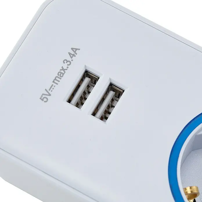 Blaupunkt Steckdosenleiste - Anzahl Steckdosen Schuko: 4 Stk., Weiß, 2 m, 2 USB-Anschlüsse - Detailaufnahme