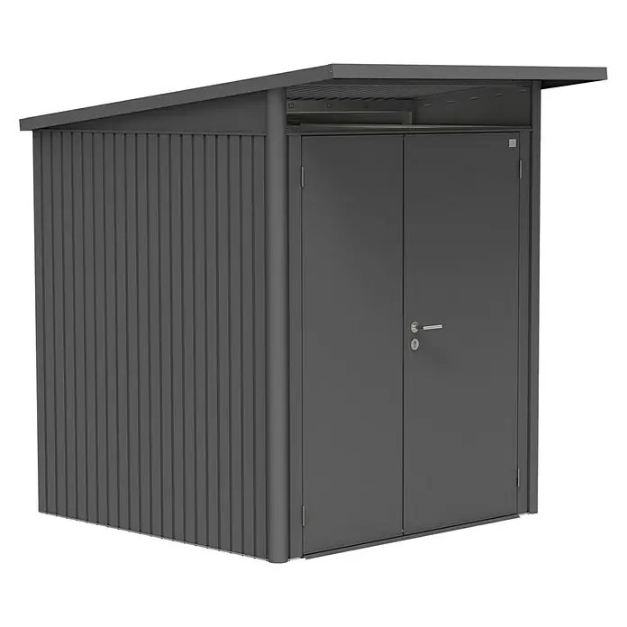 Biohort Gerätehaus AvantGarde - 180 cm, 220 cm, Stahl, Dunkelgrau Metallic, Doppeltür - Linke Seitenansicht