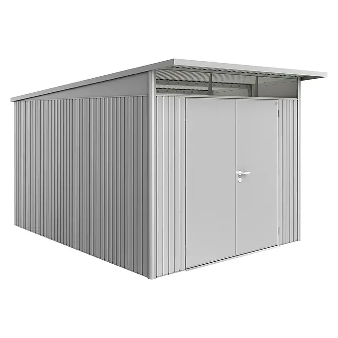 Biohort Gerätehaus AvantGarde - 260 cm, 380 cm, Stahl, Silber Metallic, Doppeltür - Linke Seitenansicht