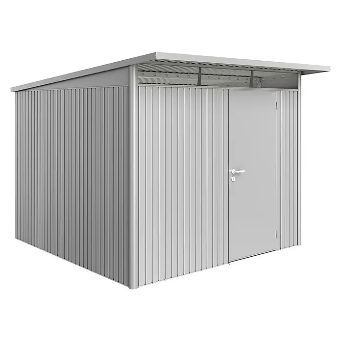 Biohort Gerätehaus AvantGarde - 260 cm, 300 cm, Stahl, Silber Metallic, Einzeltür - Linke Seitenansicht