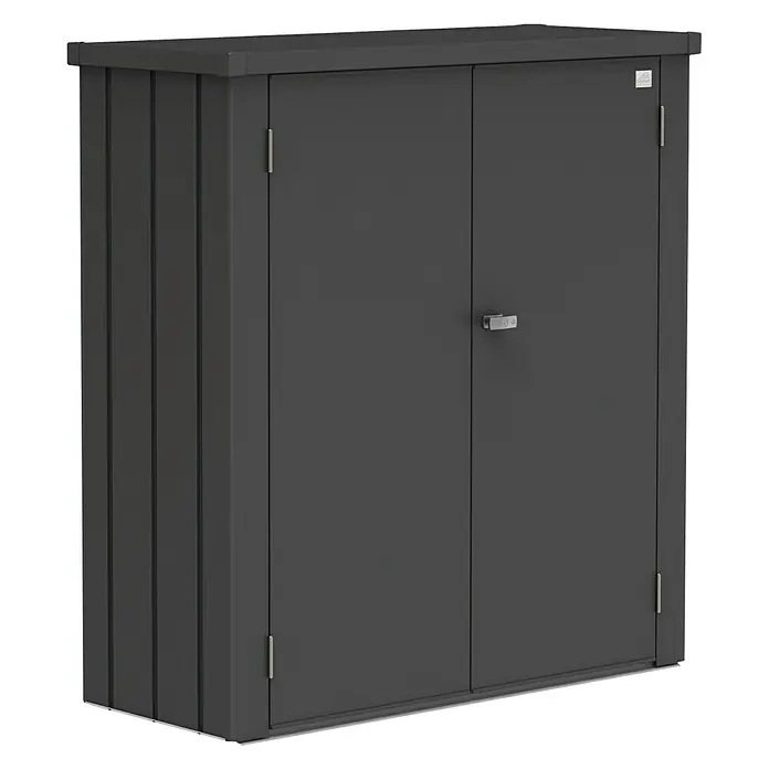 Biohort Geräteschrank Romeo - Außenbreite inkl. Dachüberstand: 132 cm, Außentiefe inkl. Dachüberstand: 57 cm, Dunkelgrau Metallic, Doppeltür - Linke Seitenansicht