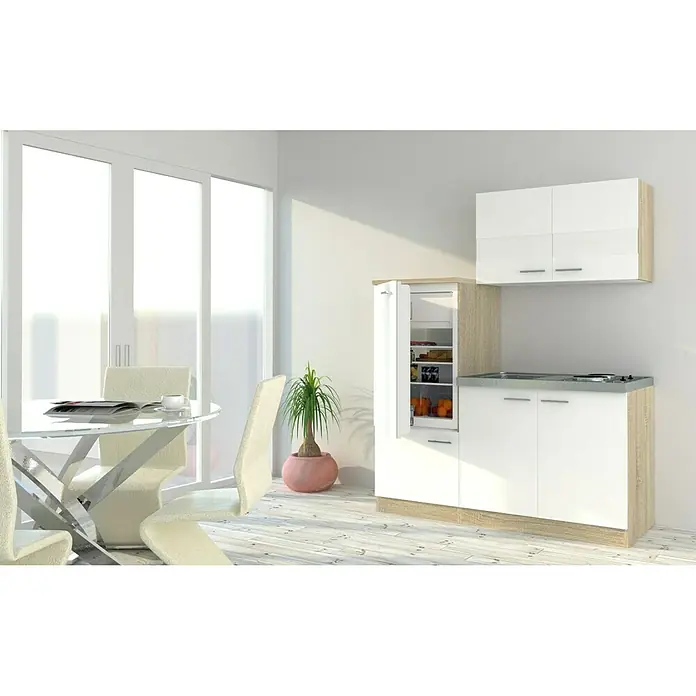 Respekta Singleküche KB160ESW - Breite: 160 cm, Mit Duo-Kochmulde, Weiß