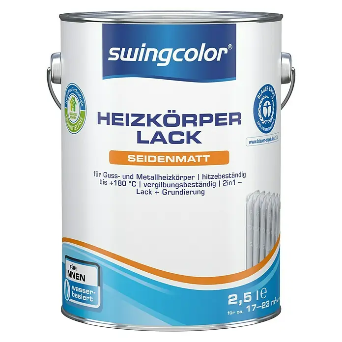 swingcolor Heizkörperlack Acryl - Weiß, 2,5 l, Seidenmatt - Vorderansicht