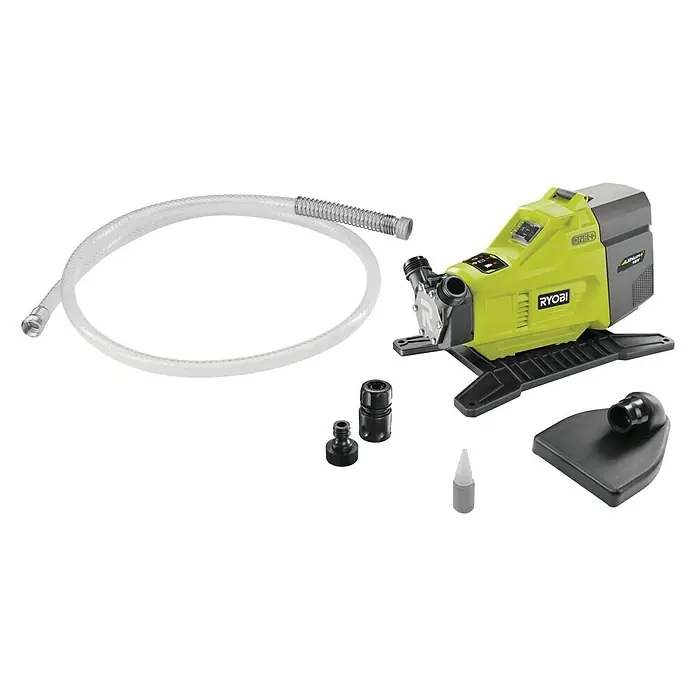 Ryobi ONE+ Akumulatorska prijenosna pumpa R18TP-0 - 18 V, Bez akumulatora, Radni protok: Maks. 1.500 l/h - Pogled sprijeda