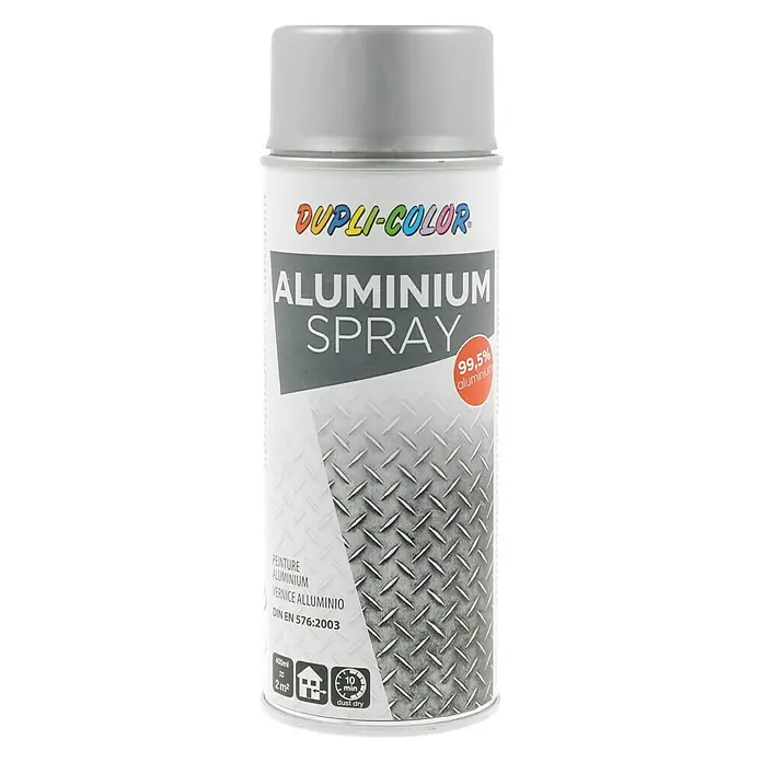 Dupli-Color Basic Aluminiumspray - Silber Metallic, Seidenglänzend, Hitzebeständig, 400 ml - Vorderansicht