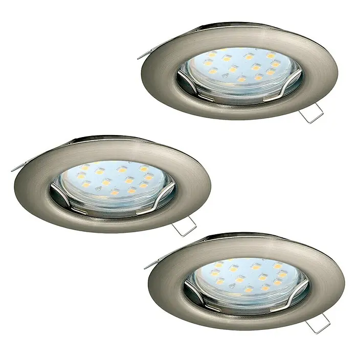 Eglo Set ugradbenih LED svjetiljki - 9 W, Mat nikal, 3 Kom., Topla bijela, IP20 - Pogled sprijeda