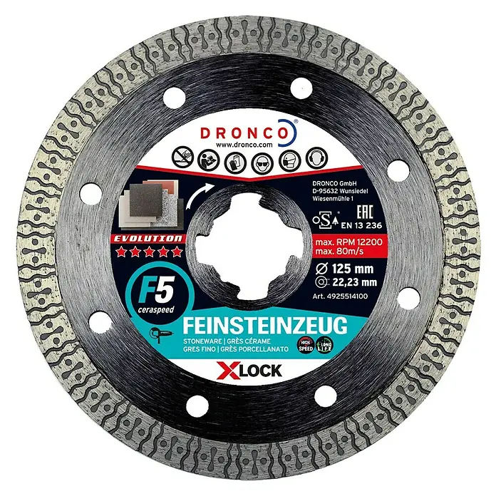Dronco Diamant-Trennscheibe F5 Cera Speed X-Lock - Durchmesser Scheibe: 125 mm, Geeignet für: Feinsteinzeug - Vorderansicht