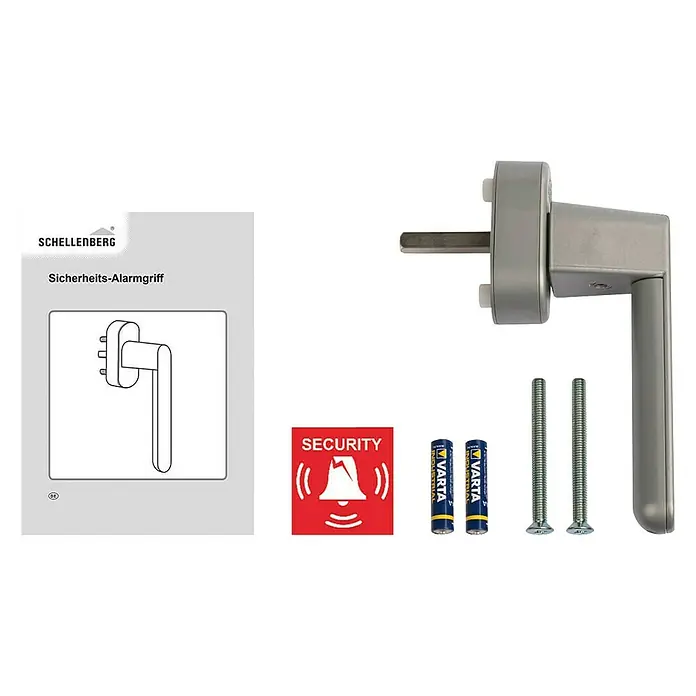Schellenberg Alarm-Fenstergriff - Vierkantstift: 32 mm, Silber, DIN Anschlag: Links/Rechts