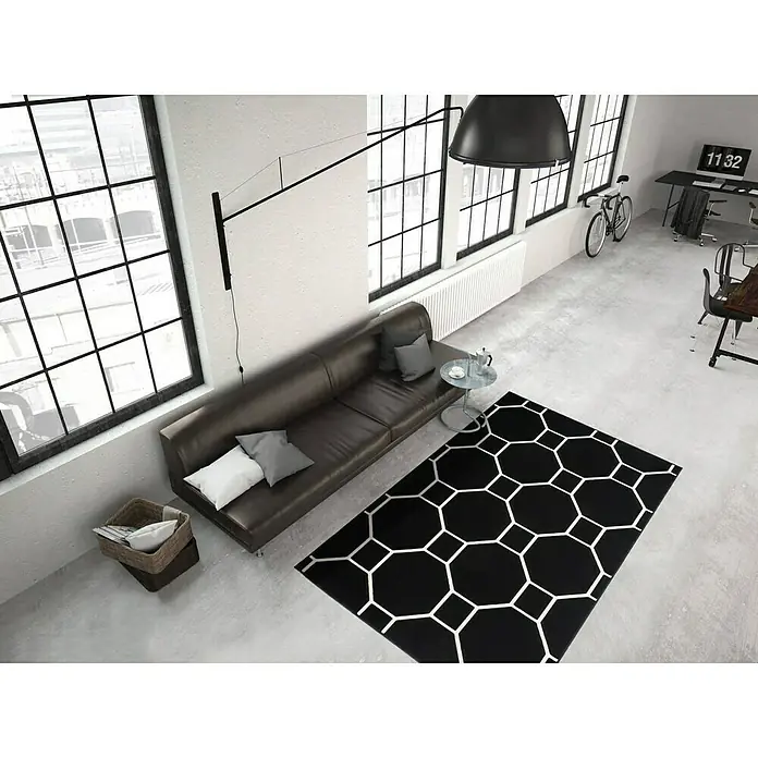 Kayoom Kurzflorteppich Lina 100 - Schwarz, 290 x 200 cm, 100 % Polypropylen - Stimmungsaufnahme