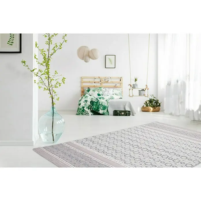 Kayoom Flachgewebeteppich Mirage - Grau, 170 x 120 cm, 80 % Wolle, 20 % Viskose - Stimmungsaufnahme