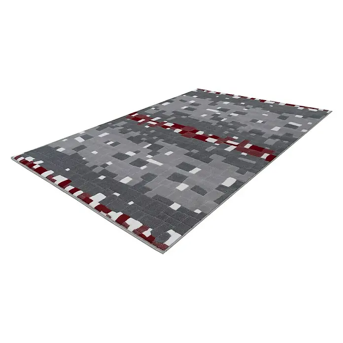 Kayoom Kurzflorteppich Vancouver 210 - Grau/Rot, 170 x 120 cm, 100 % Polypropylen - Linke Seitenansicht