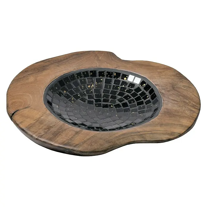 Bandeja de teca Mosaik - Ø x Al: 30 x 10 cm, Natural, Liso