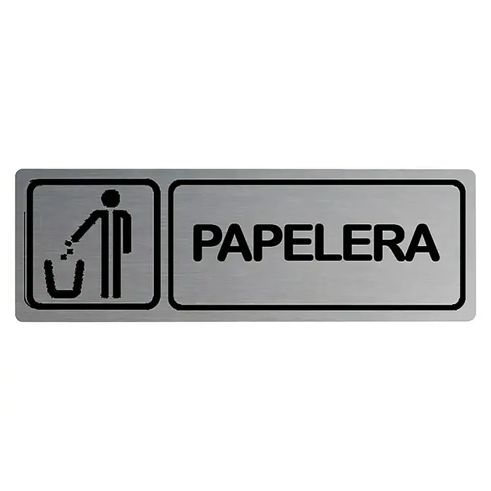 Rótulo - Plateado/Negro, Papelera, 18 x 5 cm