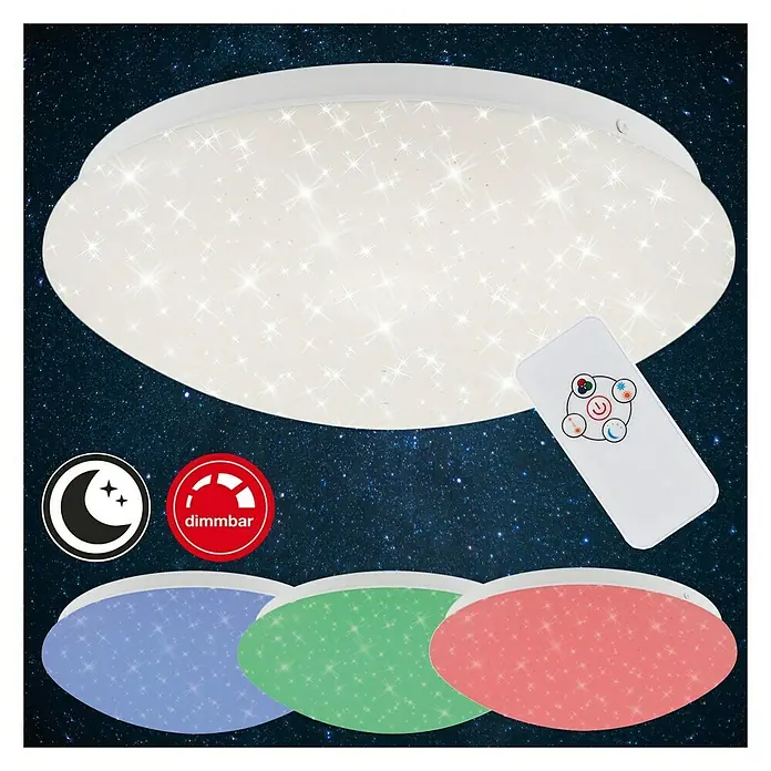 Brilo Plafón LED redondo RGB cielo estrellado - 10 W, Ø x Al: 300 mm x 9,5 cm, Blanco, RGBW