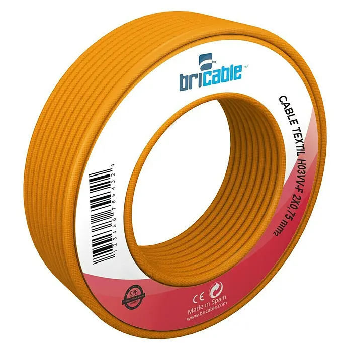 Bricable Cable textil Deco - H03VV-F2x0,75, Naranja, 5 m