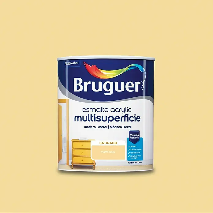 Bruguer Esmalte de color Acrylic Multisuperficie - Marfil Claro, 750 ml, Satinado