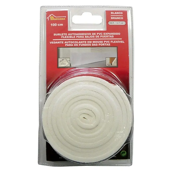 Burlete bajo puerta PVC expandido - Blanco, Largo: 1 m, Suelos lisos