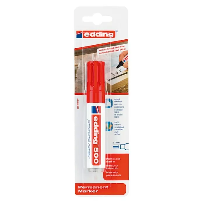 Edding Marcador permanente 500 - Grosor de trazo: 2 mm - 7 mm, Rojo