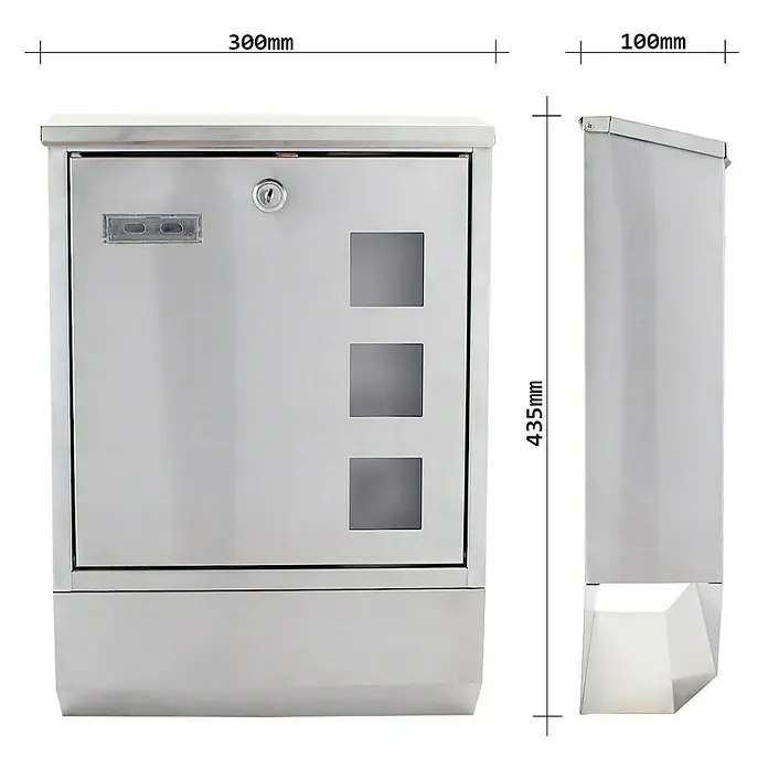 Rottner Briefkasten Corto Inox - Edelstahl, 43,5 x 30 x 10 cm, Silber, Format Einwurf: 268 x 35 mm