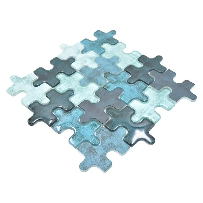 Mosaikfliese Puzzle Crystal Mix XCM PT03G - 29,8 x 29,8 cm, Grün, Glänzend - Ansicht von oben