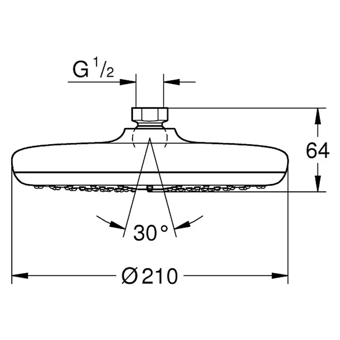 Grohe Kopfbrause Tempesta 210 - Durchmesser: 21 cm, 20 l/min bei 3 bar, Chrom - Vorderansicht