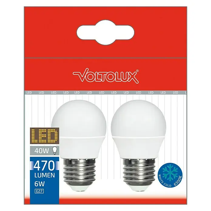 Voltolux Bombilla LED - 2 uds., E27, 6 W, Blanco frío, 470 lm