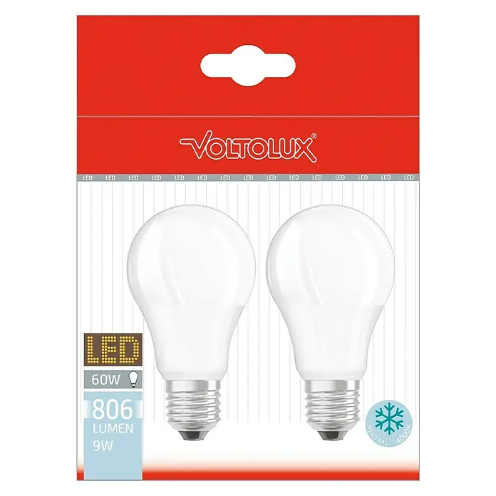 Voltolux Bombilla LED - 2 uds., Blanco neutro, E27, 9 W, 806 lm