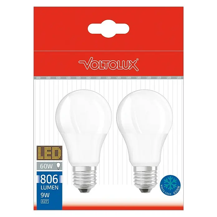 Voltolux Bombilla LED - 2 uds., Blanco frío, E27, 9 W, 806 lm