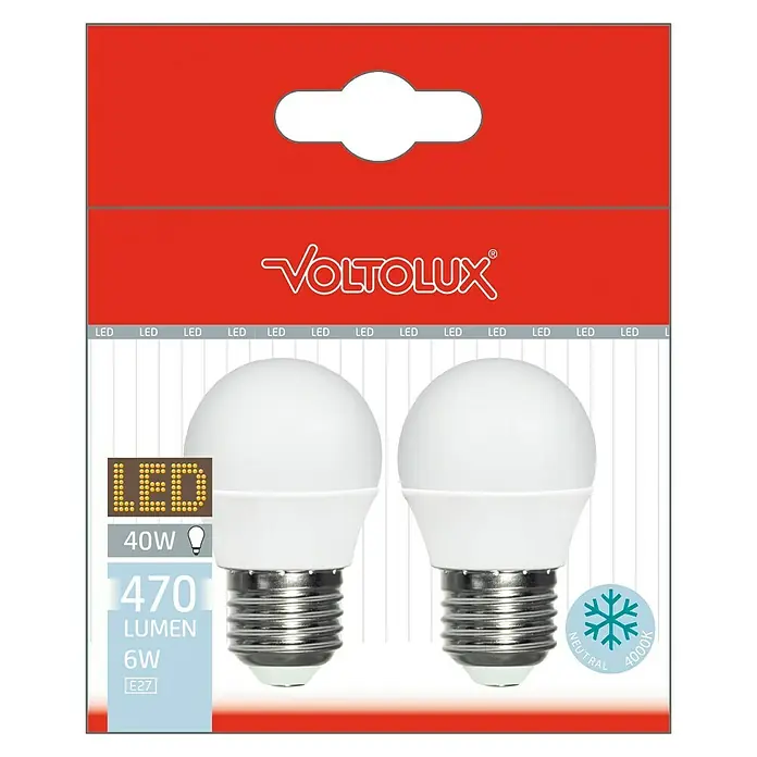 Voltolux Bombilla LED - 2 uds., E27, 6 W, Blanco neutro, 470 lm