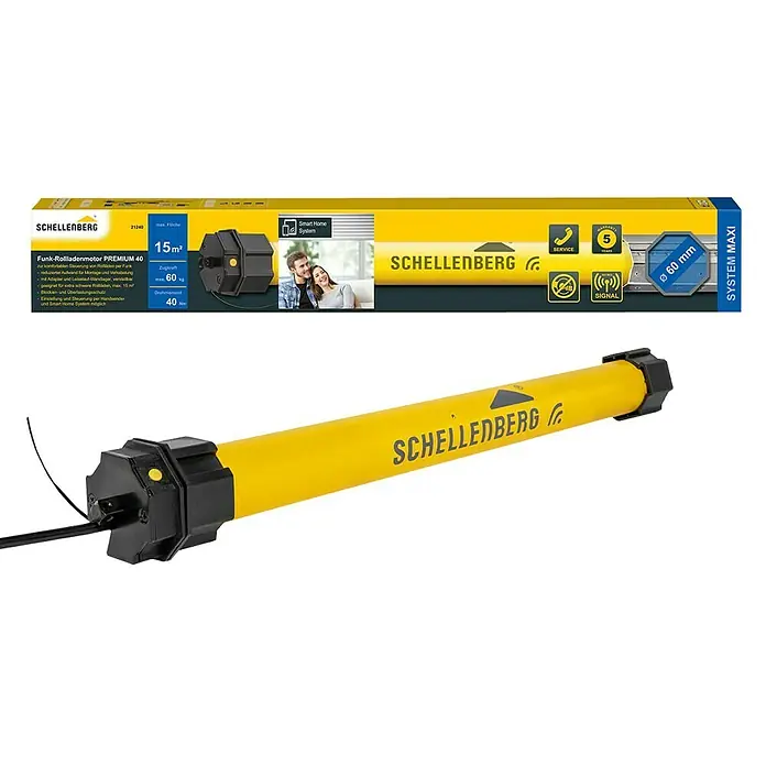 Schellenberg Funk-Rohrmotor Premium 40 Maxi - Max. Rollladenfläche: 15 m² bei Kunststoffrollläden, Einbaulänge: 620 mm, Zugkraft: 60 kg