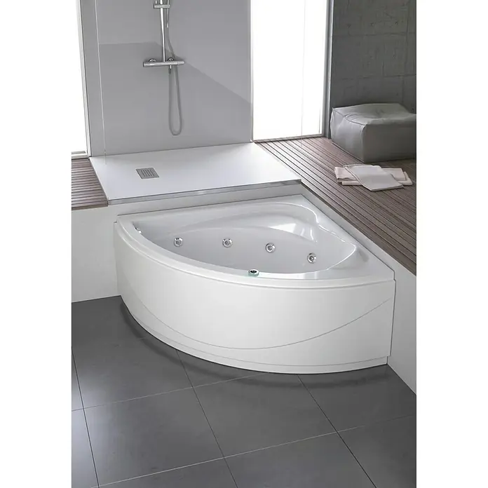 Bañera de hidromasaje esquinera Line Full - L x An: 135 x 135 cm, Con terapia de luces de colores, Acrílico sanitario, Blanco