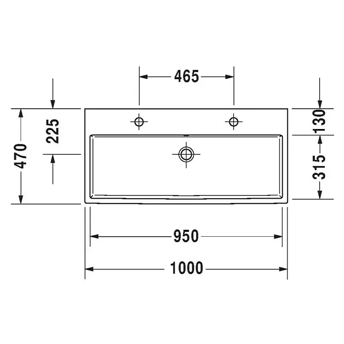 Duravit Vero Air Doppelwaschtisch - 100 x 47 cm, Ohne Spezialglasur, Hahnloch: Mitte, Ohne Überlauf, Weiß, Geschliffen