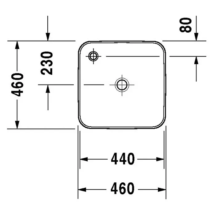 Duravit Starck 1 Aufsatzwaschbecken - 46 x 46 cm, Ohne Spezialglasur, Hahnloch: Rechts, Ohne Überlauf, Weiß - Skizze
