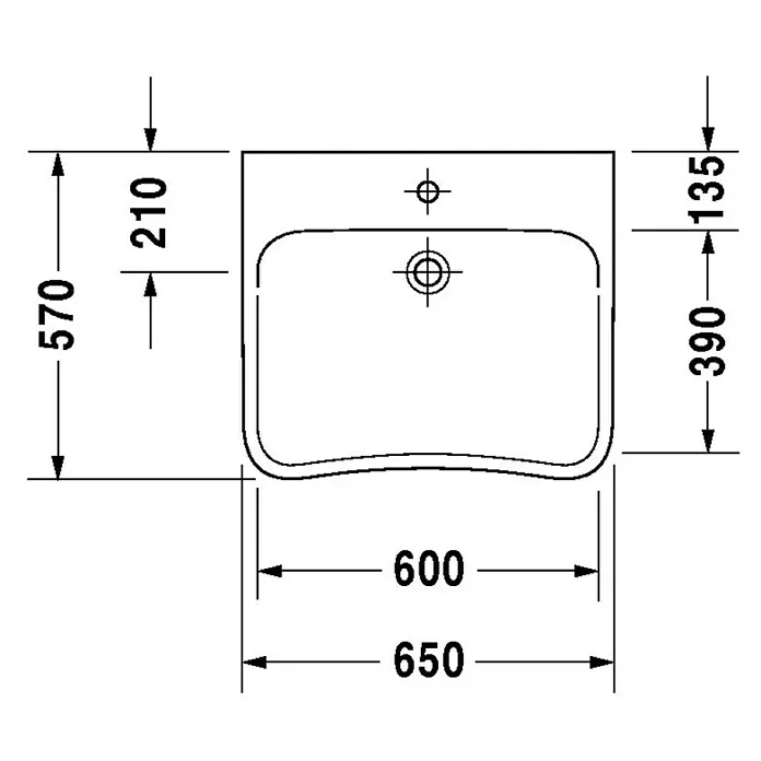 Duravit DuraStyle Waschtisch Vital - 65 x 57 cm, Ohne Spezialglasur, Hahnloch: Ohne, Ohne Überlauf, Weiß - Skizze