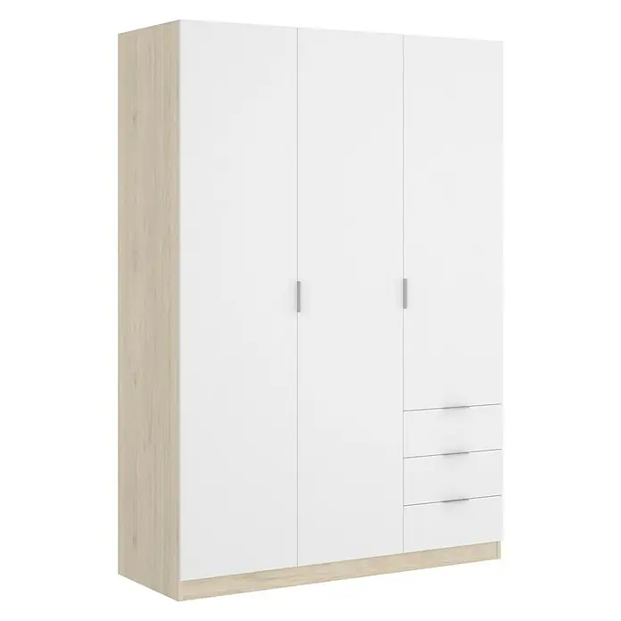 Armario para ropa Essen con cajones - L x An x Al: 52 x 121 x 184 cm, Blanco/Natural