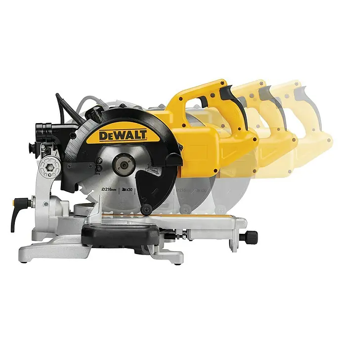 Dewalt Paneelsäge DWS774 - 1.400 W, 0 U/min - 4.500 U/min, Durchmesser Sägeblatt: 216 mm - Vorderansicht