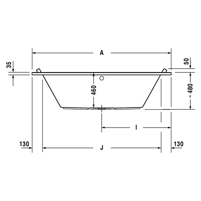 Duravit Starck 1 Badewanne Typ 3 - 180 x 90 cm, Sanitäracryl, Weiß - Vorderansicht