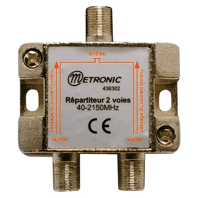 Metronic Distribuidor F 1 In 2 Out - x 2, Tipo de conexión: Conector F, Frecuencia: 40 - 2.150 MHz